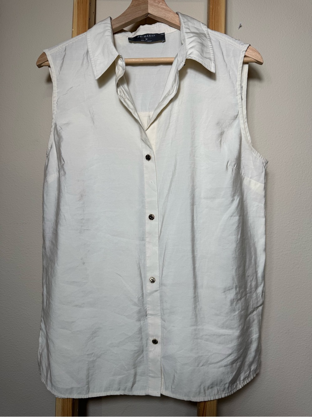 Primark White Sleeveless Button Down Collared Shirt Top M